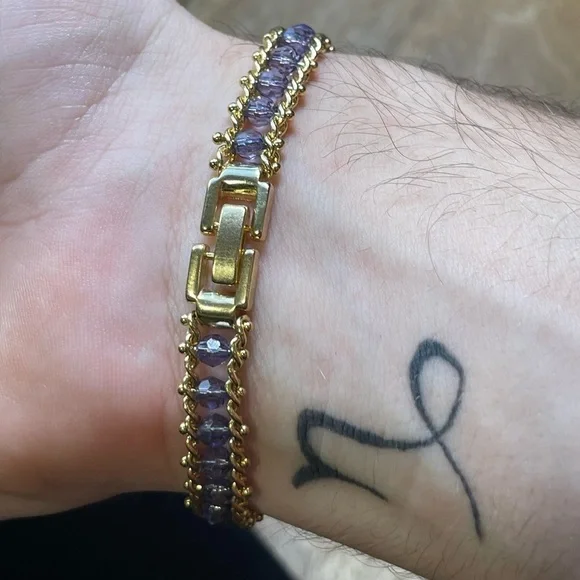 Vintage Deadstock 10KT Gold Filled Bracelet with Blue Quartz Faceted Crystals - Picture 3 of 7